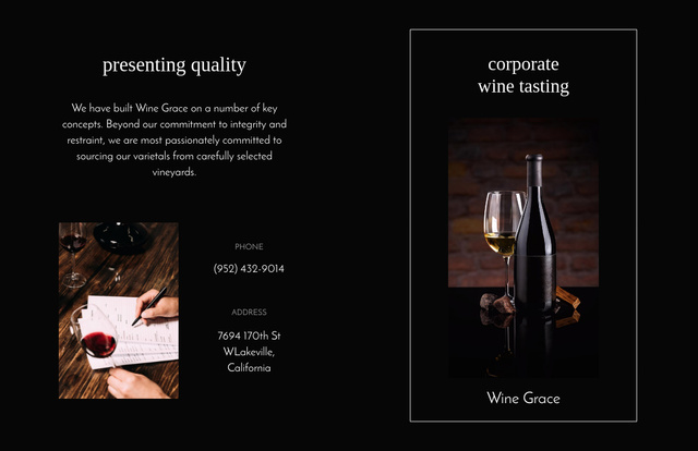 Tasting with Wineglass and Bottle in Black Brochure 11x17in Bi-fold Design Template