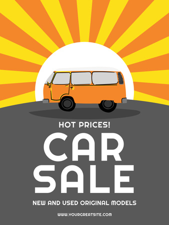 Car Sale Advertisement with Orange Bus Illustration Poster 36x48inデザインテンプレート