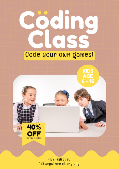 Cute Little Kids on Coding Class Posterデザインテンプレート