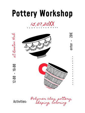 Pottery Workshop Ad with Cute Cups Poster US Design Template