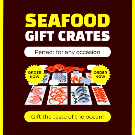 Offer Gift Crates with Mouthwatering Seafood Animated Post Design Template