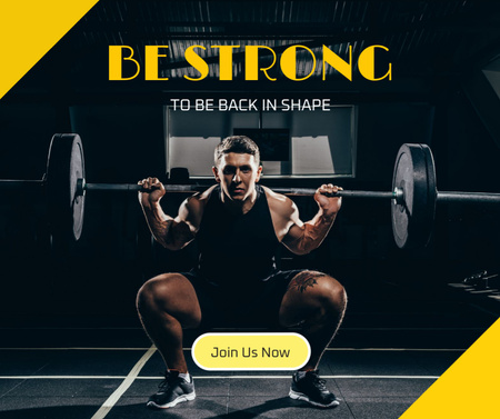 Gym Promotion with Man Lifting Barbell Facebook Design Template