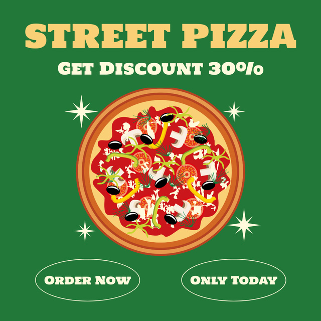 Street Food Ad with Discount Offer on Pizza Instagramデザインテンプレート