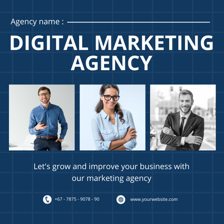 Template di design Collage con uomini d'affari che offrono servizi di agenzia di marketing LinkedIn post
