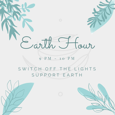 Green Leaves for Earth Hour Announcement Instagram Design Template
