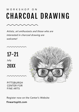 Charcoal Drawing Workshop with Illustration Poster A3 Design Template
