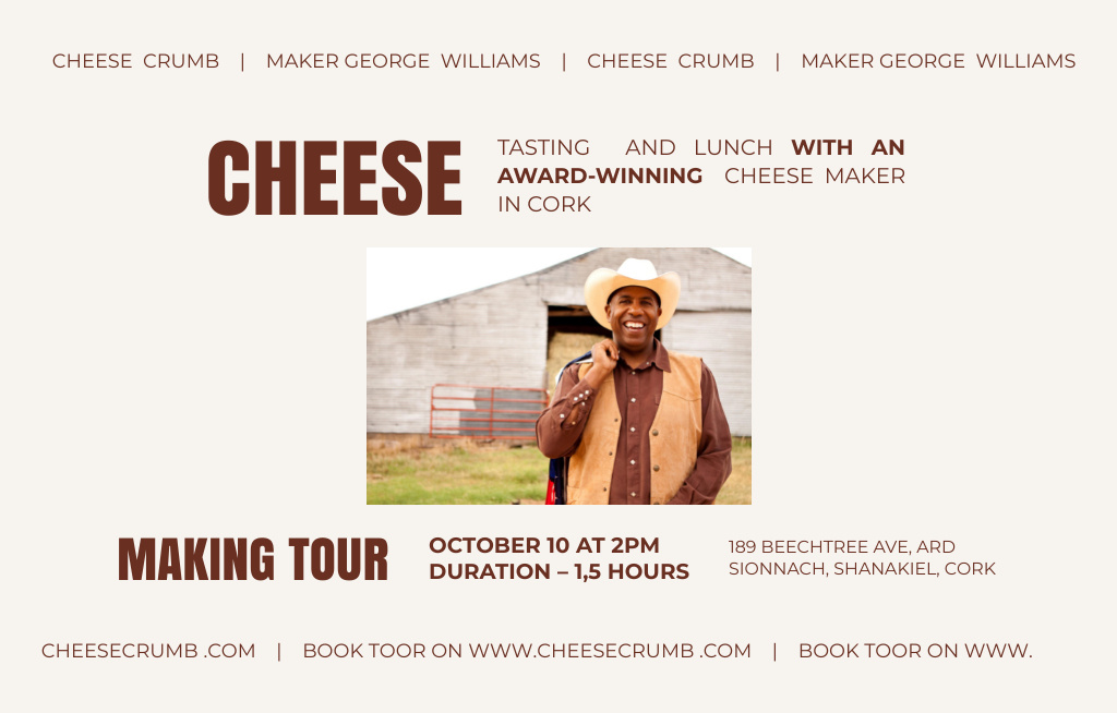 Private Cheese Factory Tour Offer with Friendly Farmer Invitation 4.6x7.2in Horizontal Design Template