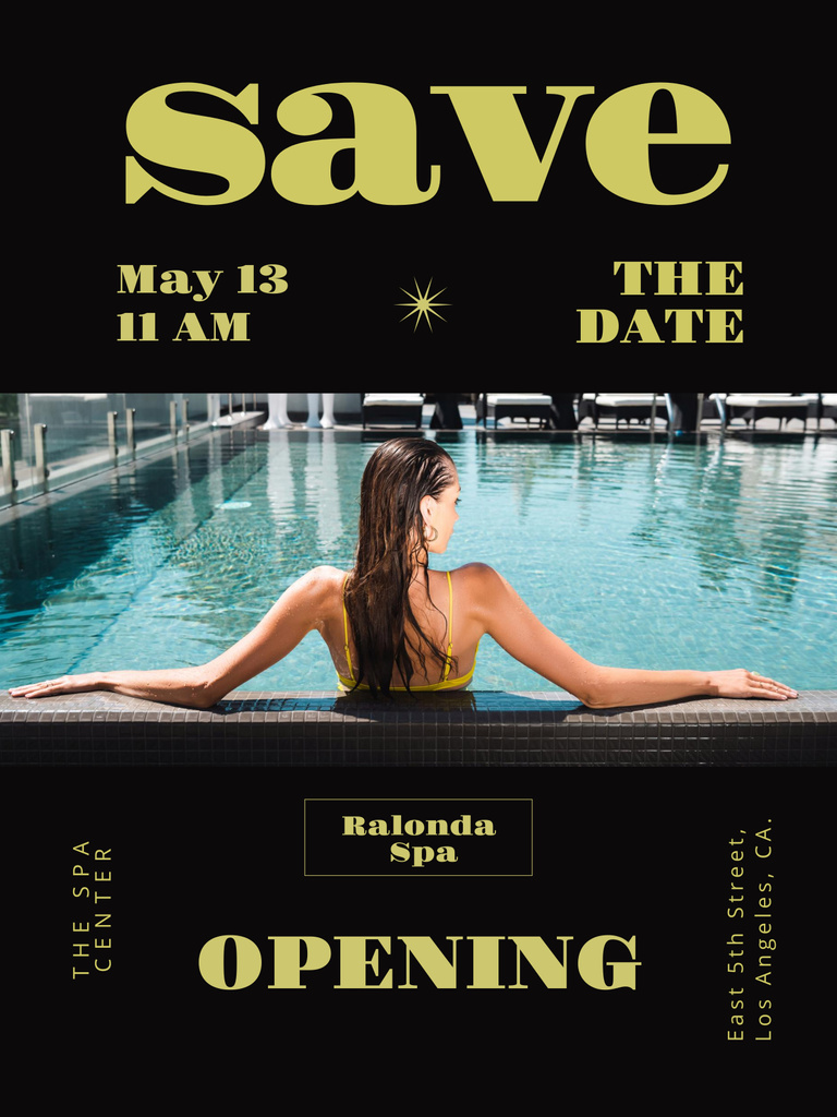 Spa Center Opening with Woman in Pool Poster 36x48in – шаблон для дизайну