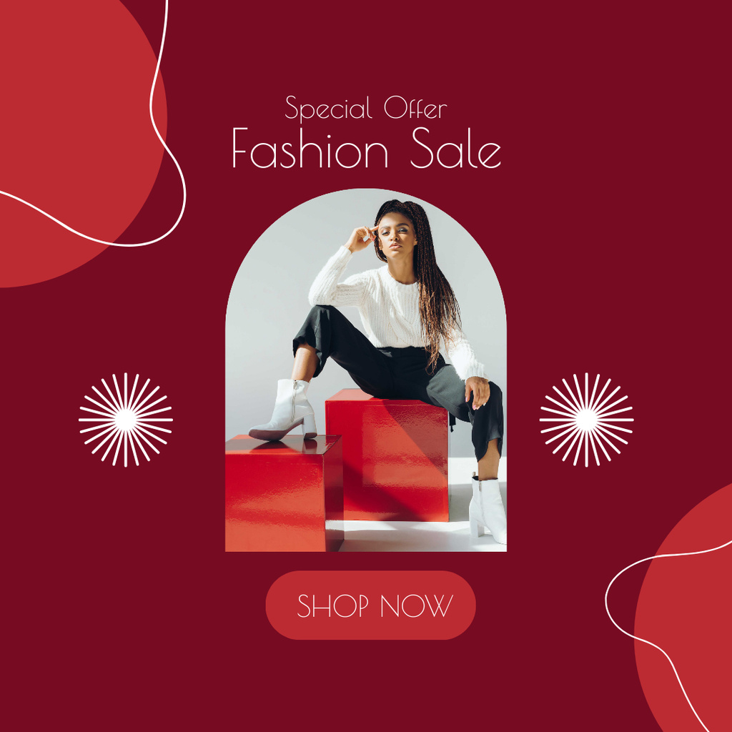Ontwerpsjabloon van Instagram van Special Offer of Fashion Sale on Red