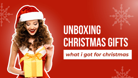 Woman is Unboxing Christmas Gift Youtube Thumbnail Design Template