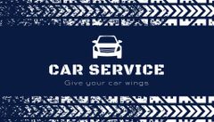 Car Service Ad with Tire Prints on Blue