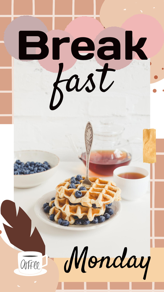 Blueberry Wafers with Jam and Coffee Instagram Story Modelo de Design