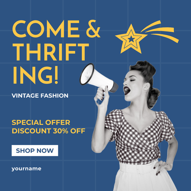 Pre-owned clothes thrift store announcement Instagram AD Modelo de Design