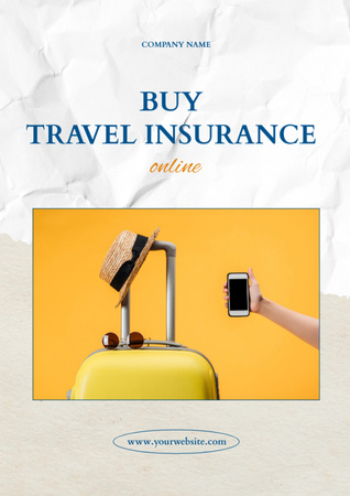 Travel Insurance Offer with Yellow Bag Flyer A4 Design Template