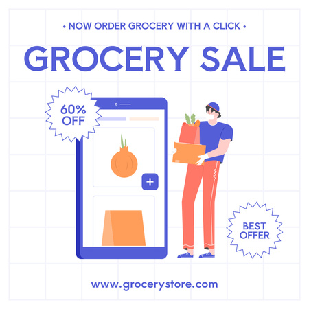 Online Ordering At Grocery Website With Discount Instagram Design Template