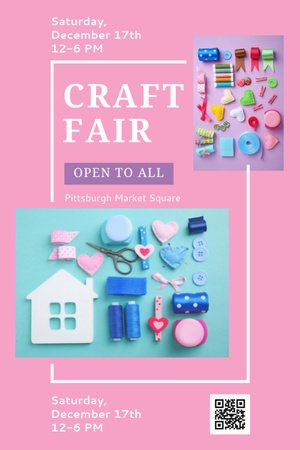 Craft Fair with needlework tools Invitation 6x9in Design Template