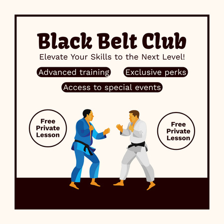 Plantilla de diseño de Oferta de Lección Privada Gratuita en Black Belt Club Animated Post 