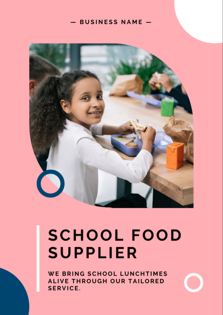Designvorlage School Food Ad with Pupil in Canteen für Flyer A6