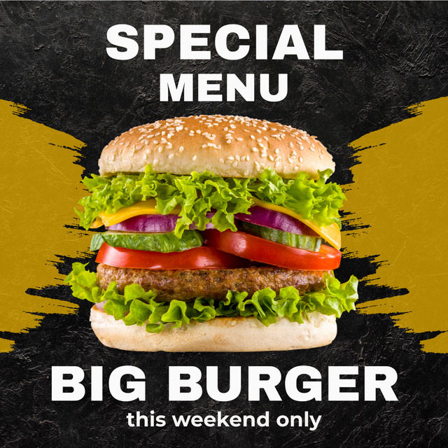 Burger Menu Offer on Weekend Instagram Tasarım Şablonu