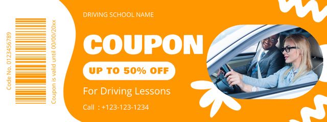 Professional Driving School Lessons Voucher Offer Coupon Design Template