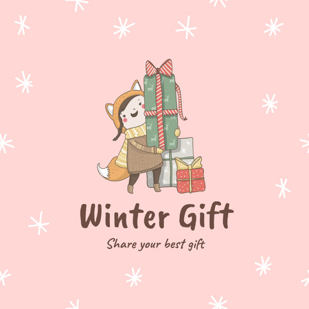Designvorlage Cute Winter Inspiration with Funny Character für Instagram
