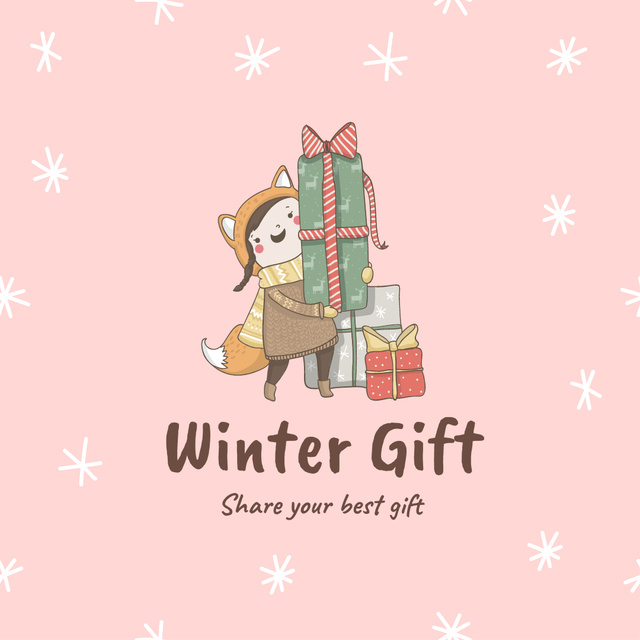 Cute Winter Inspiration with Funny Character and Gifts Instagram Tasarım Şablonu
