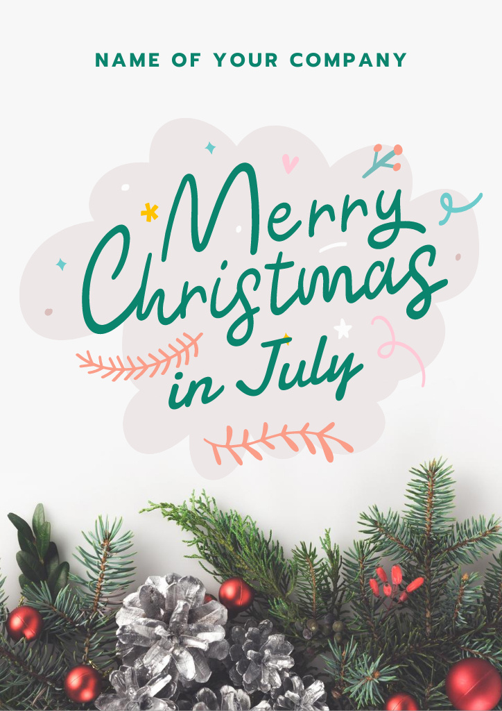 Exciting Christmas in July Salutations with Spruce Branches Flyer A4 Design Template