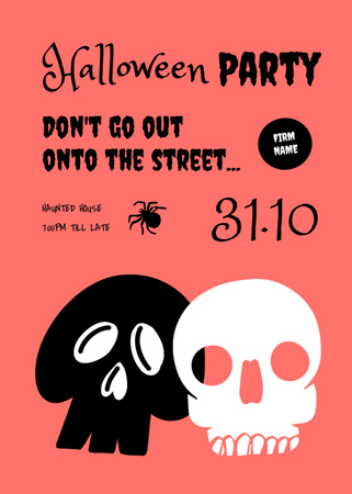 Halloween Party Announcement with Skulls Illustration Invitation Design Template