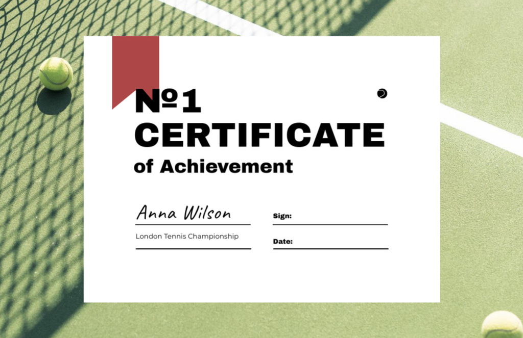Achievement award in Tennis Championship Certificate 5.5x8.5in Tasarım Şablonu