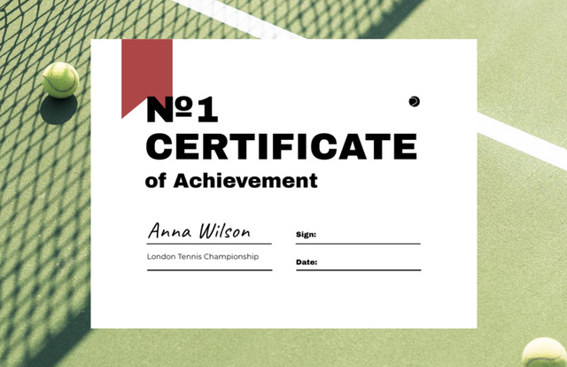 Template di design Achievement award in Tennis Championship Certificate 5.5x8.5in