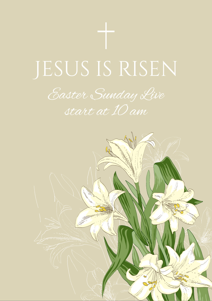 Easter Sunday Celebration Announcement with Lily Bouquet Flyer A4 Design Template