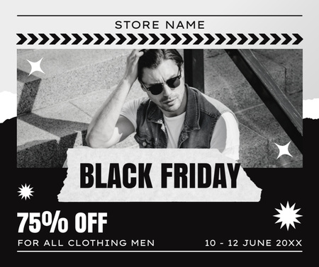 Black Friday Discount on Men's Clothing Facebook Design Template
