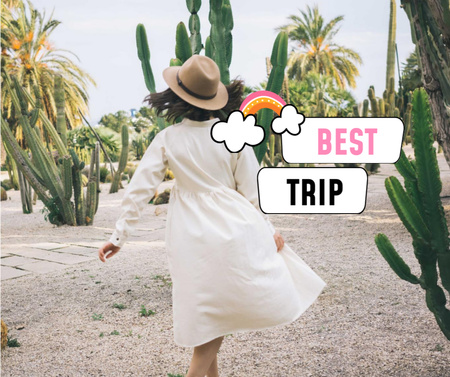 Travel Blog Promotion with Woman in Straw Hat Facebook Design Template