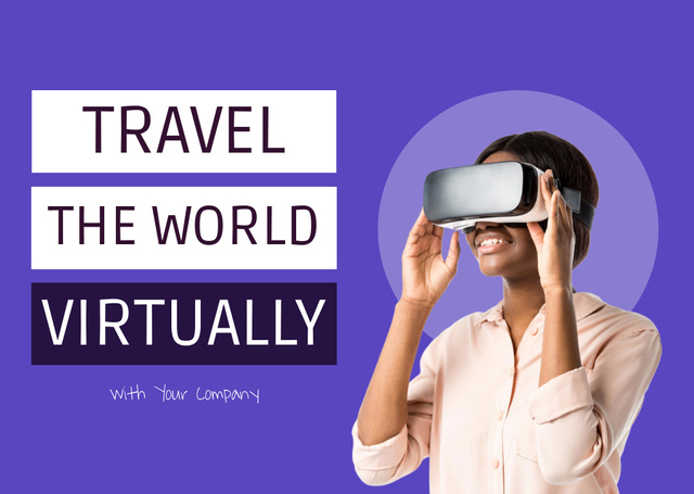 VR Glasses For Travelling In Digital World Card Modelo de Design