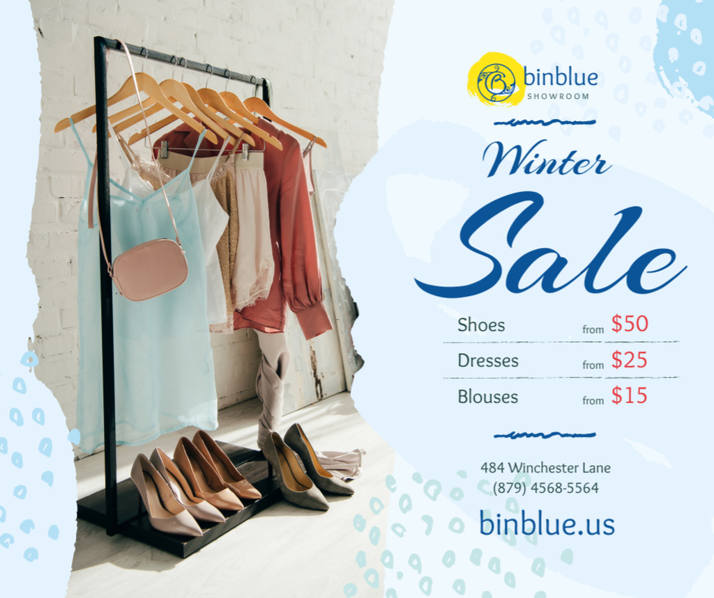 Szablon projektu Winter Sale Offer Clothes on Hanger Facebook