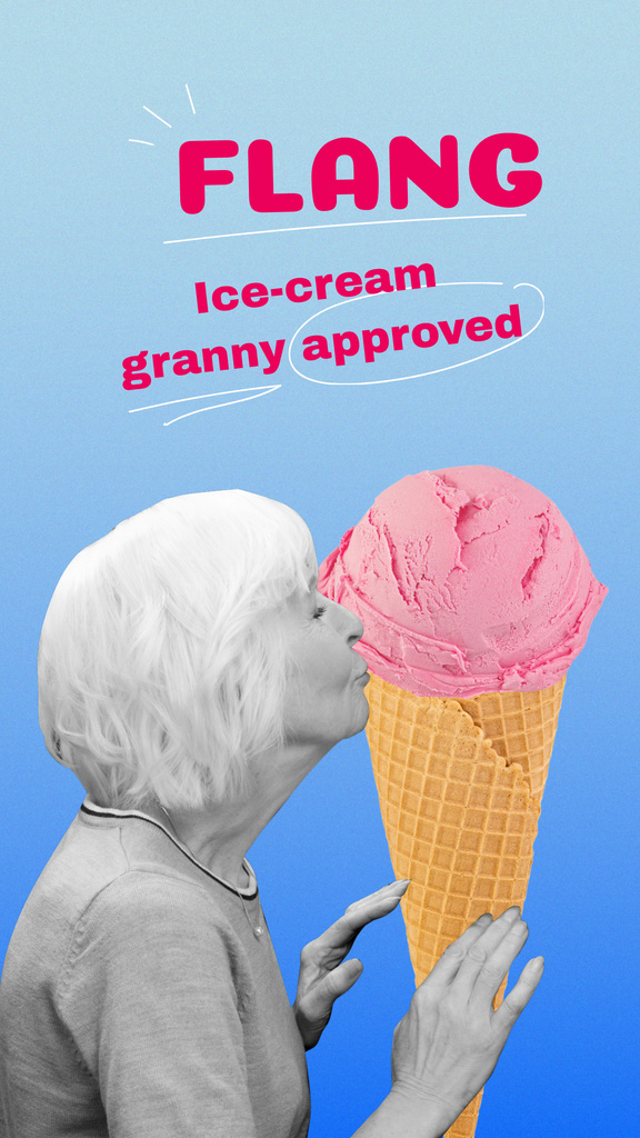 Funny Illustration of Granny hugging Ice Cream Instagram Story Šablona návrhu