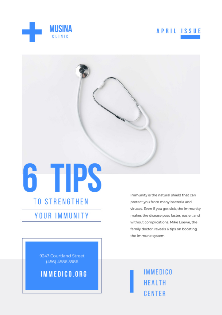 Immunity Strengthening Tips with Stethoscope Newsletter – шаблон для дизайна