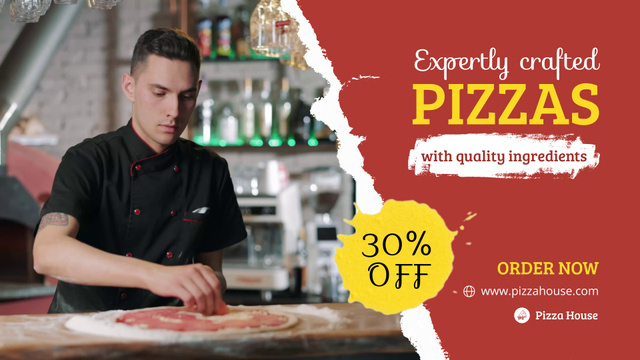 Modèle de visuel Original Pizza With Toppings And Discount From Chef In Pizzeria - Full HD video