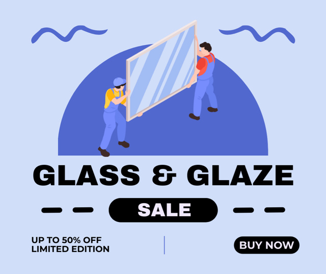 Windows Sale Offer with Delivers carrying Glass Facebook Tasarım Şablonu