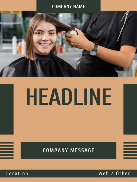 Happy Woman Getting Haircut in Beauty Salon Poster US Design Template