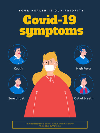 Ontwerpsjabloon van Poster US van Set symptomen van Covid-19 met illustratie