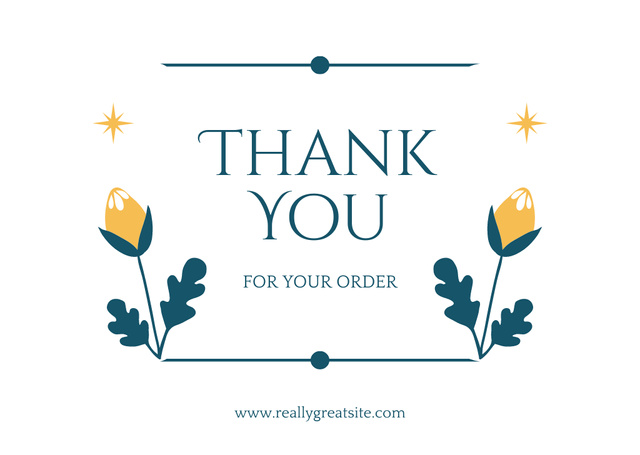Thank You for Your Order Message with Yellow Flowers on White Card Design Template