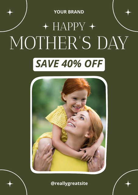 Mother's Day Discount Offer with Cute Mom with Daughter Poster Tasarım Şablonu