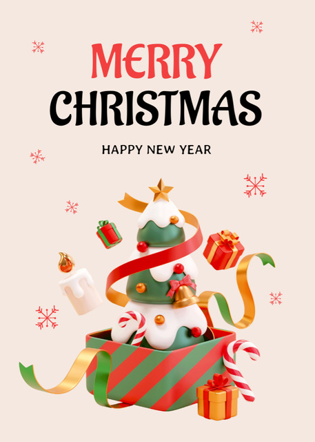 Plantilla de diseño de Lovely Christmas and New Year Cheers with Decorated Tree and Presents Postcard 5x7in Vertical 