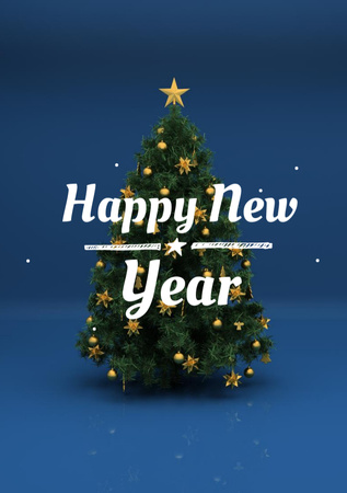 New Year Holiday Greeting with Festive Tree Postcard A5 Vertical Šablona návrhu
