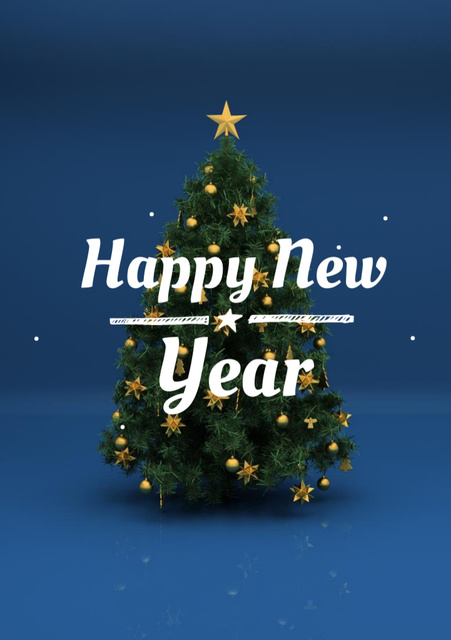 New Year Holiday Greeting with Festive Tree Postcard A5 Vertical – шаблон для дизайна