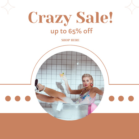 Ontwerpsjabloon van Instagram van Crazy Fashion Sale Announcement with Woman in Bath