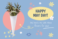 May Day Celebration Announcement with Bouquet of Flowers
