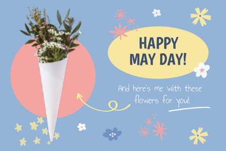 Ontwerpsjabloon van Postcard 4x6in van May Day Celebration Announcement with Bouquet of Flowers
