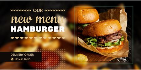 New Menu with Tasty Hamburger Twitter Design Template